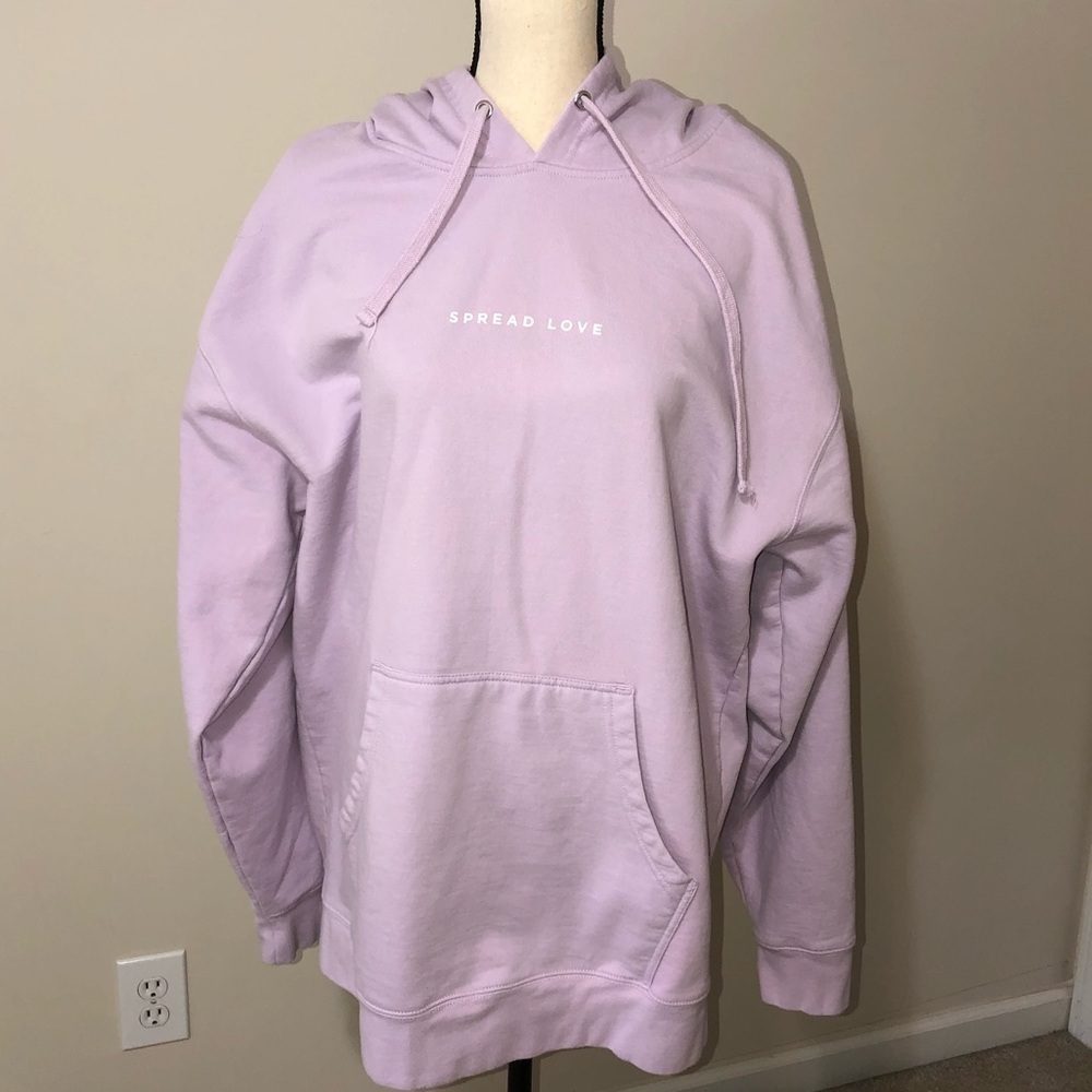 Spread Love Oversized Unisex Midweight Pullover Hoodie Light Purple size XL